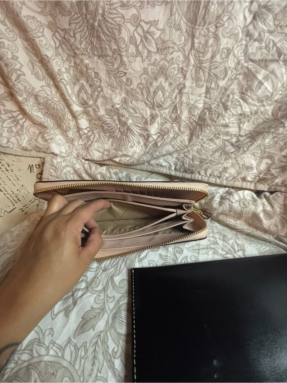 Women's Leather Zip Wallets - Black and Blush